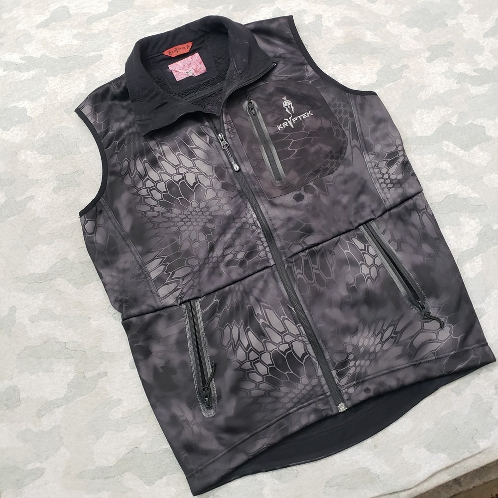 Kryptek Vest Mens Small Black Camo Hunting Full Zip Pockets Sleeveless Outdoors - Picture 2 of 11